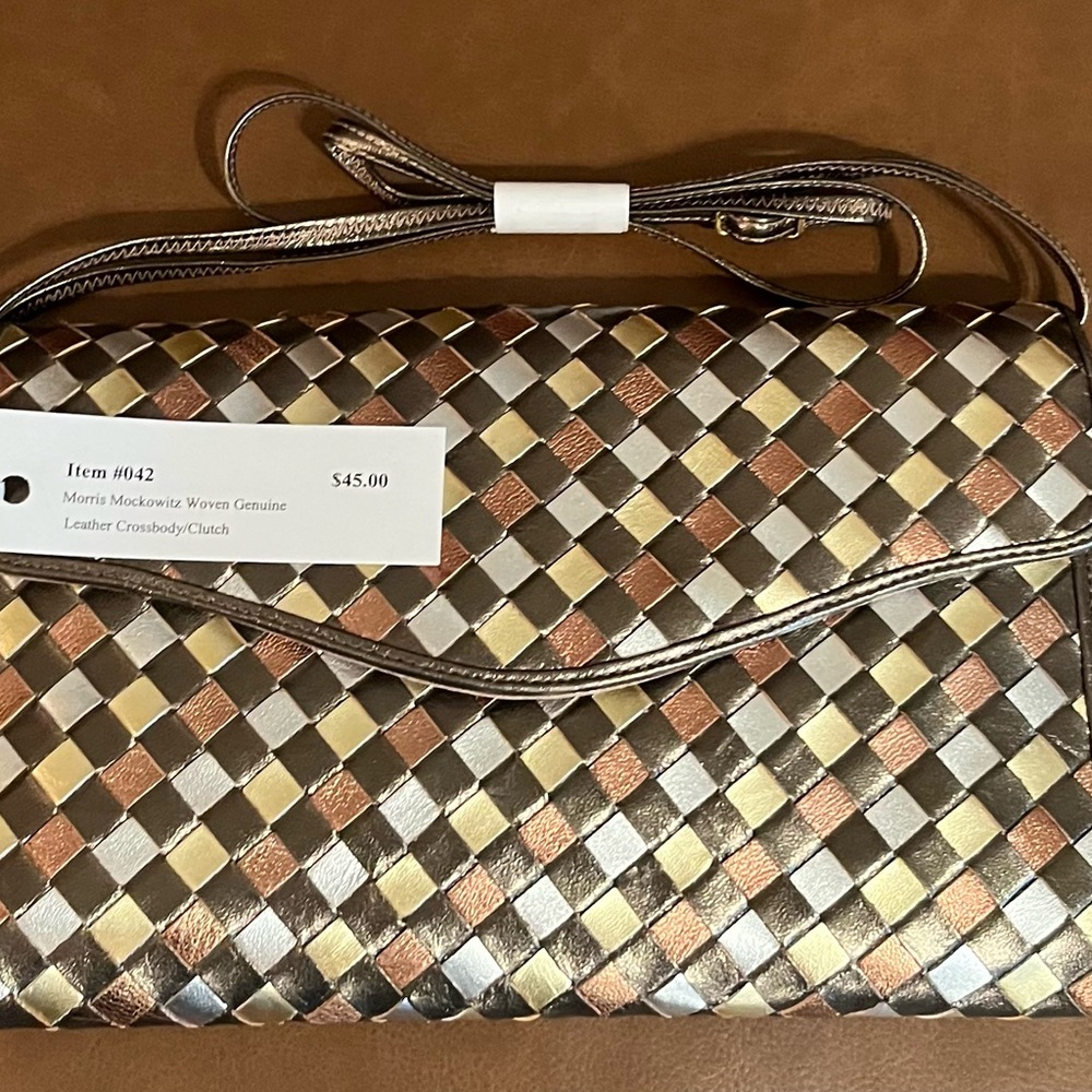 Metallic Woven Leather Crossbody Bag